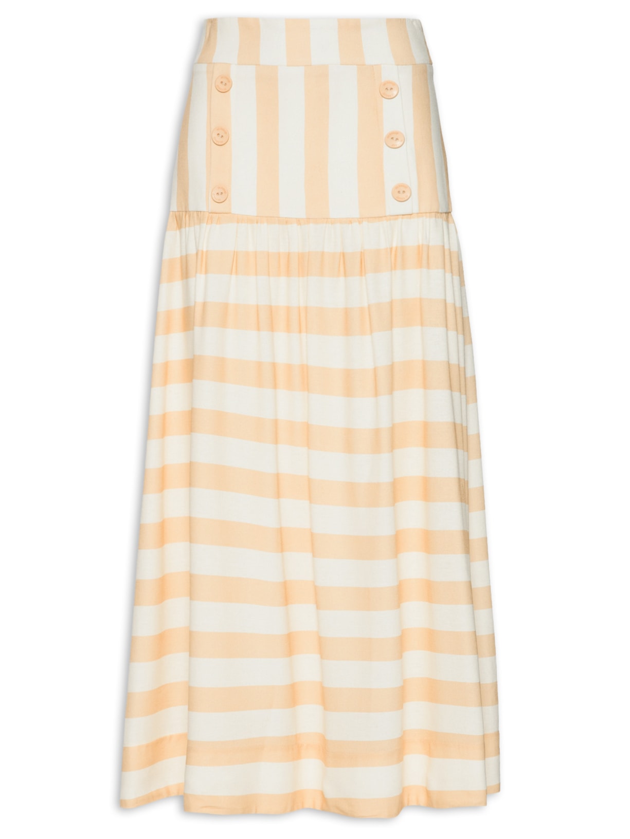 Saia Midi Linho Estampa Horizonte - Bege