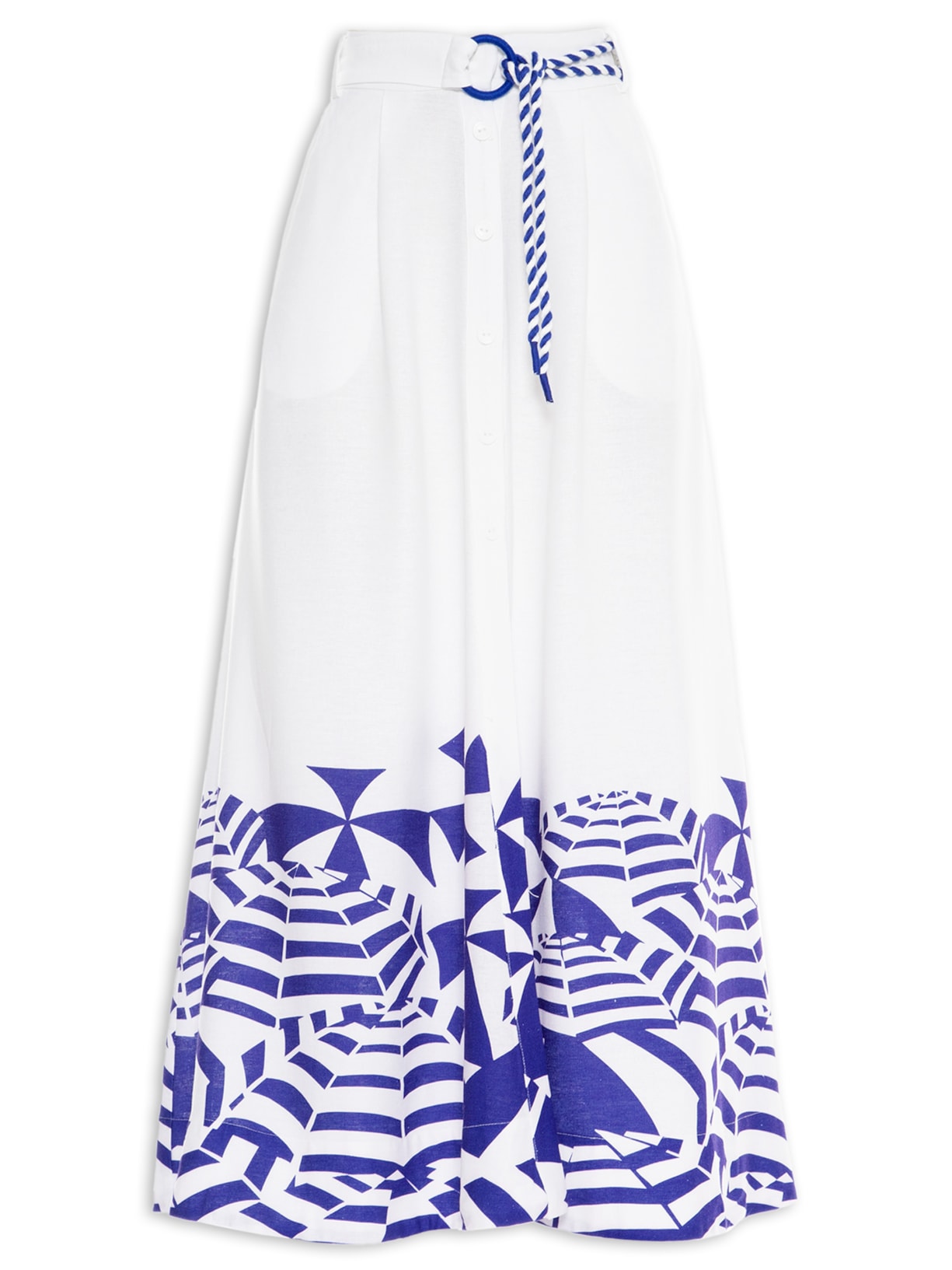 Saia Midi Linho Estampa Ombrelone - Azul