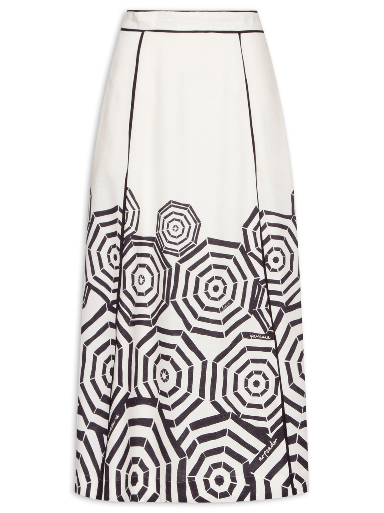 Saia Midi Linho Estampa Praia - Branco