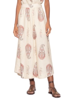 Saia Midi Linho Estampada Flory - Bege by MARIA FILÓ