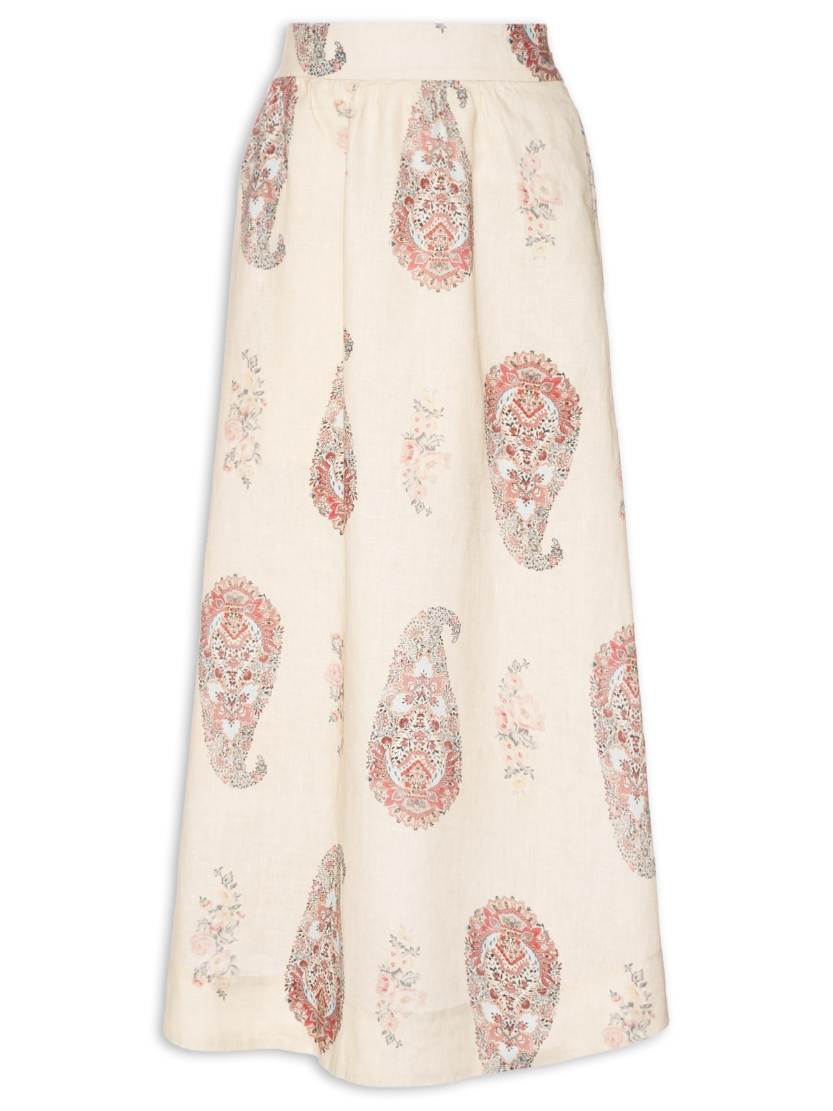 Saia Midi Linho Estampada Flory - Bege by MARIA FILÓ