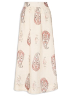 Saia Midi Linho Estampada Flory - Bege by MARIA FILÓ