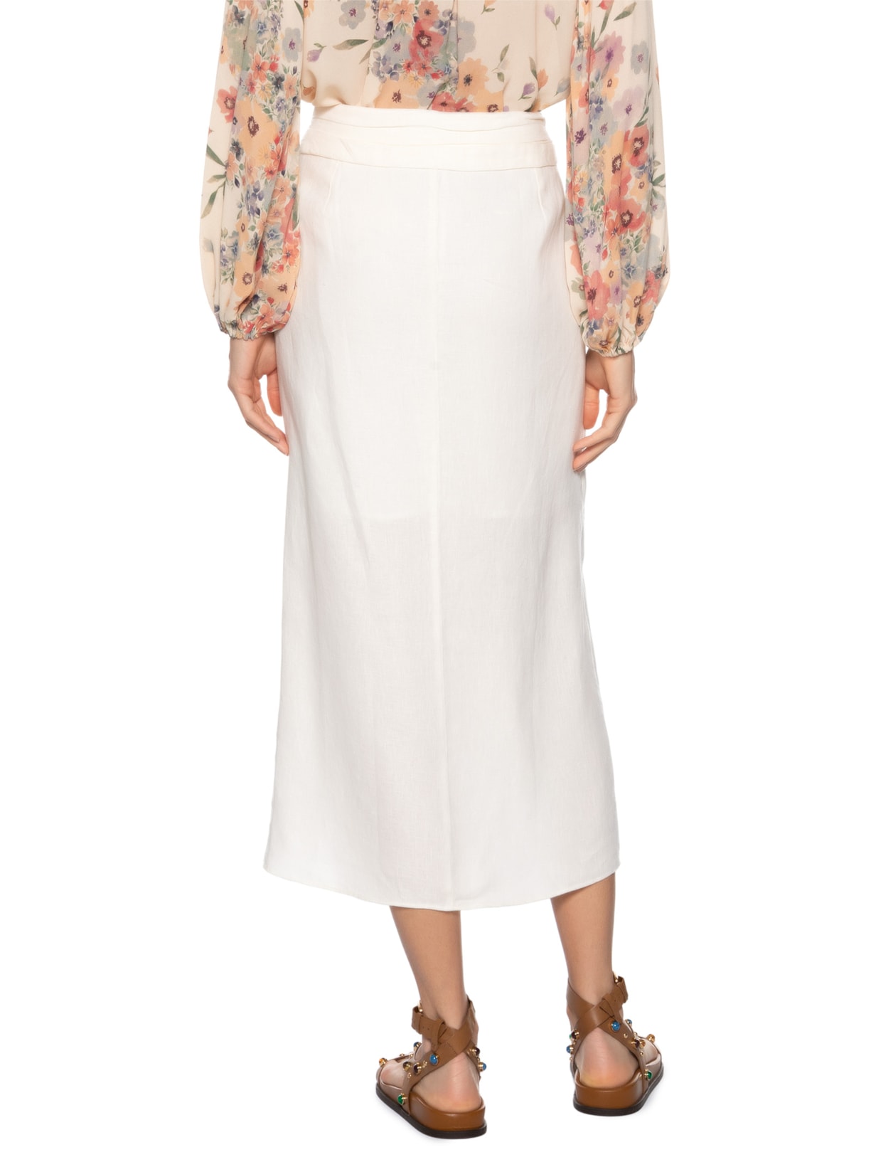 Saia Midi Linho Metal Branco Maria Filó