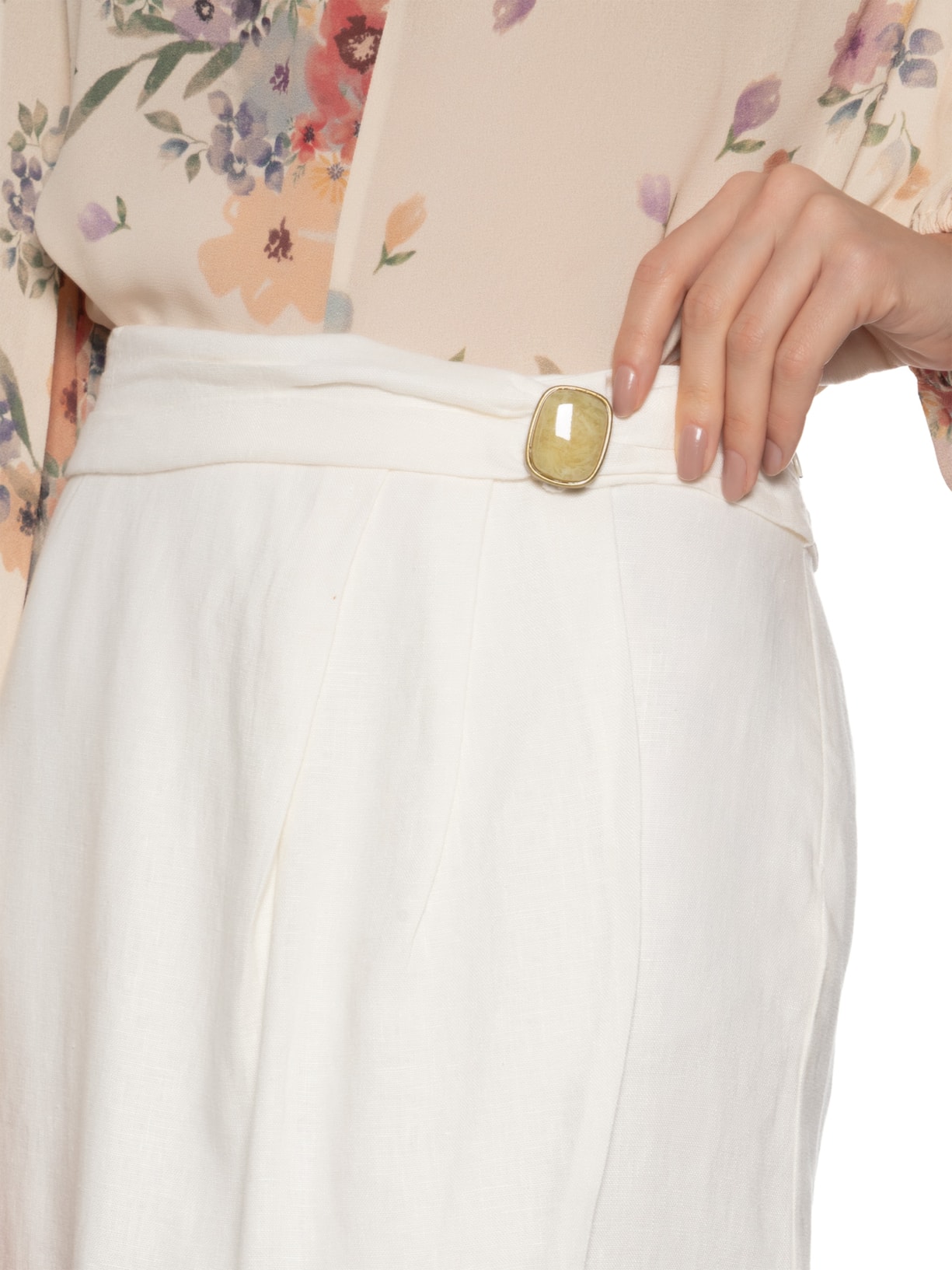 Saia Midi Linho Metal Branco Maria Filó