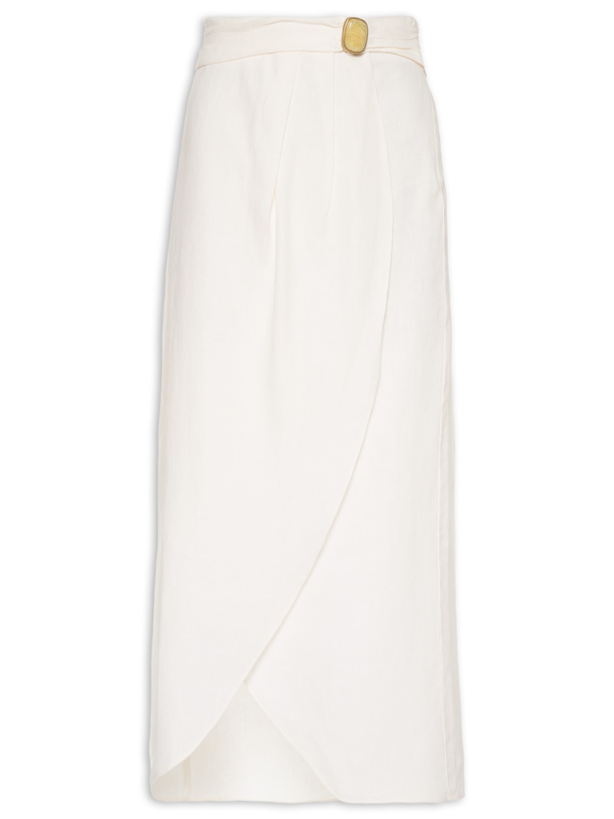 Saia Midi Linho Metal Branco Maria Filó