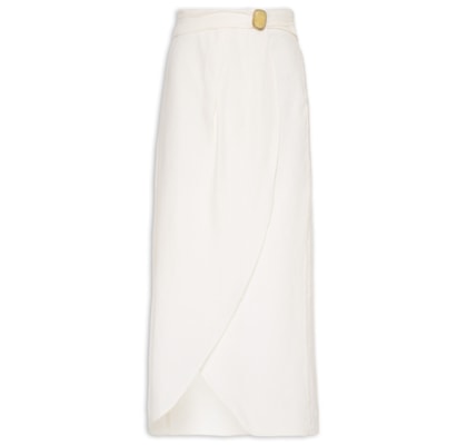 Saia Midi Linho Metal - Branco