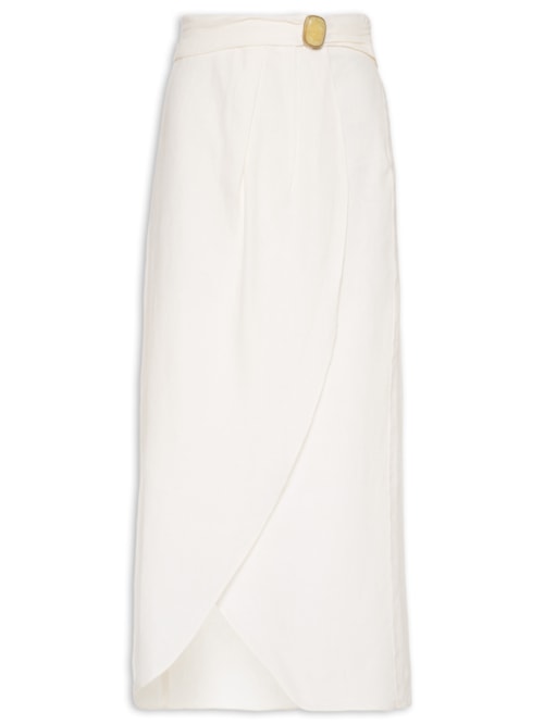 Saia Midi Linho Metal - Branco