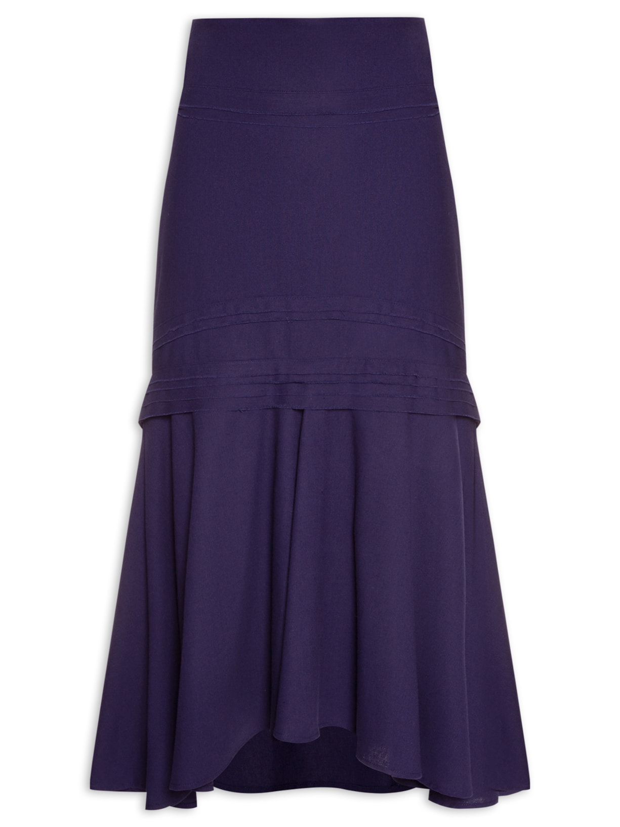 Saia Midi Linho Misto Babado - Azul