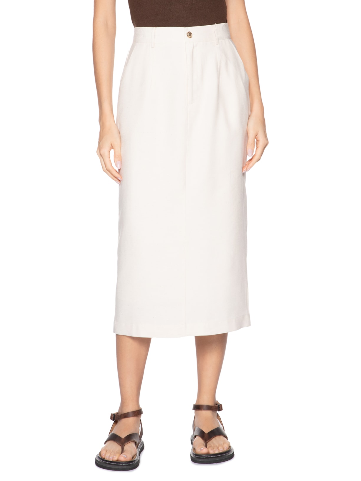 Saia Midi Linho Off White Basiq