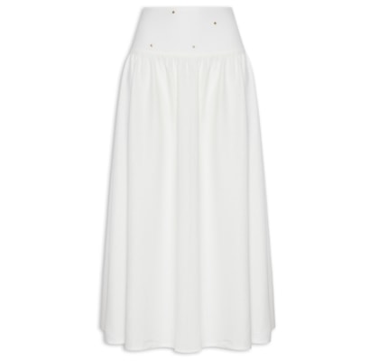 Saia Midi Linho Pala Bordado Paetê - Branco