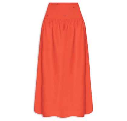 Saia Midi Linho Pala Bordado Paetê - Vermelho