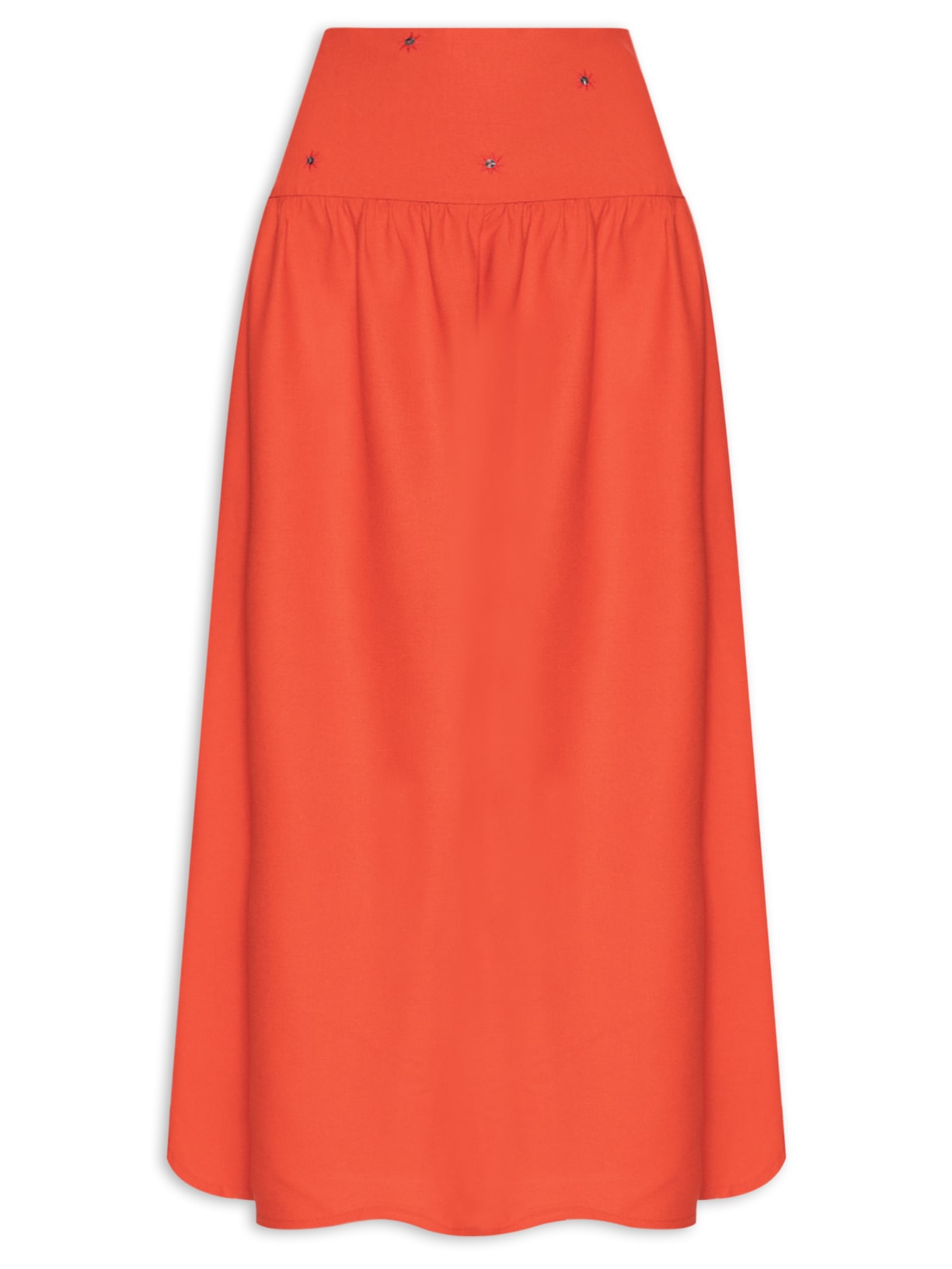 Saia Midi Linho Pala Bordado Paetê - Vermelho