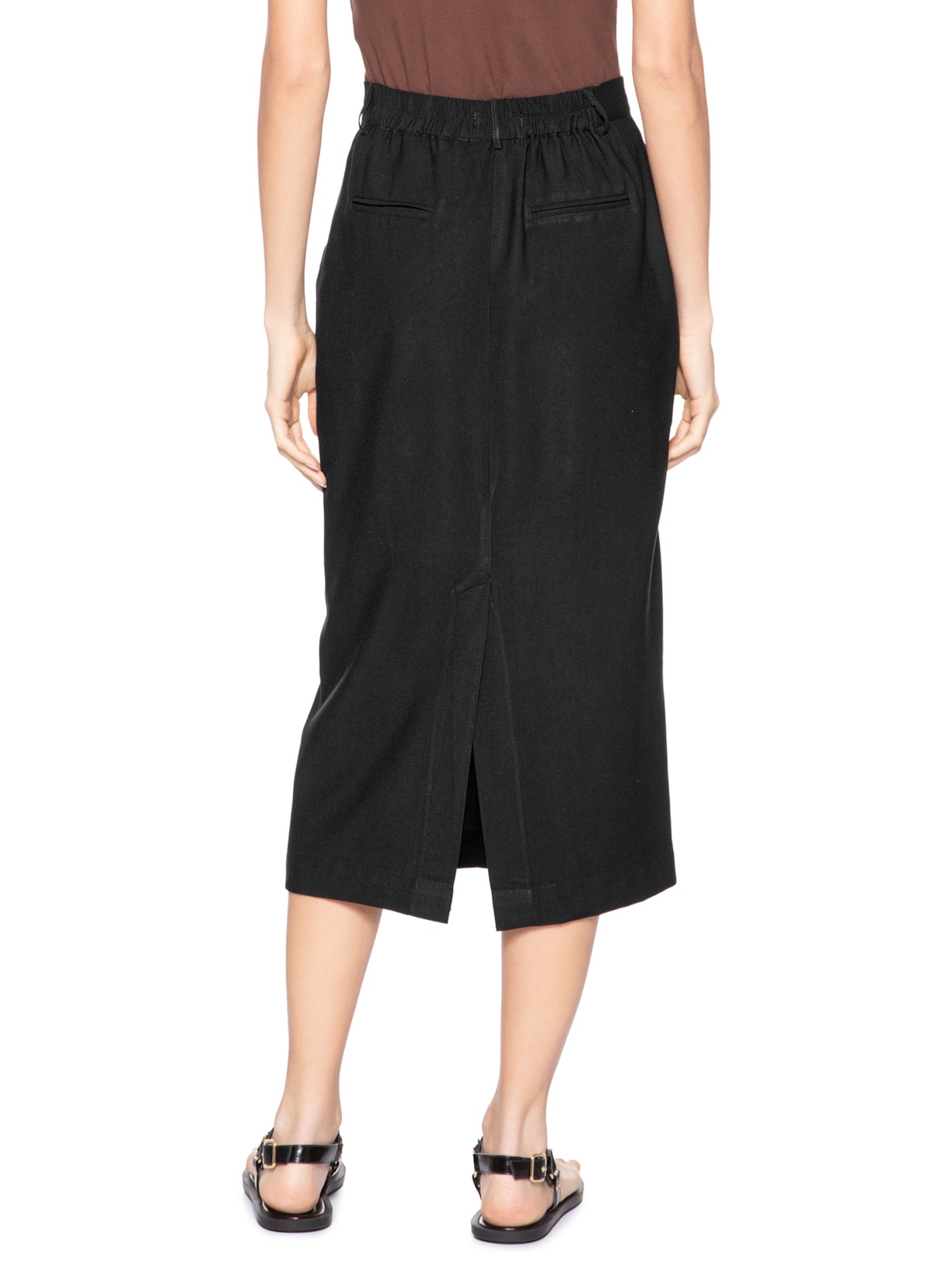 Saia Midi Linho Preto Basiq