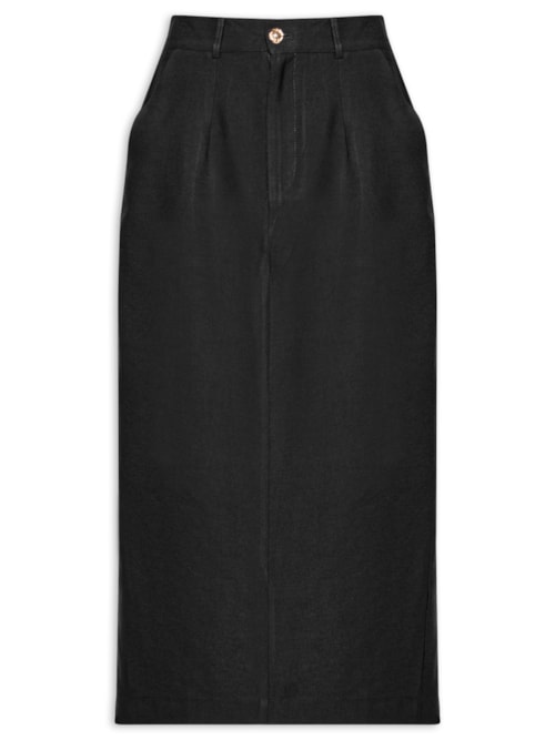 Saia Midi Linho - Preto