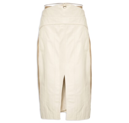 Saia Midi Listras Couro - Off White