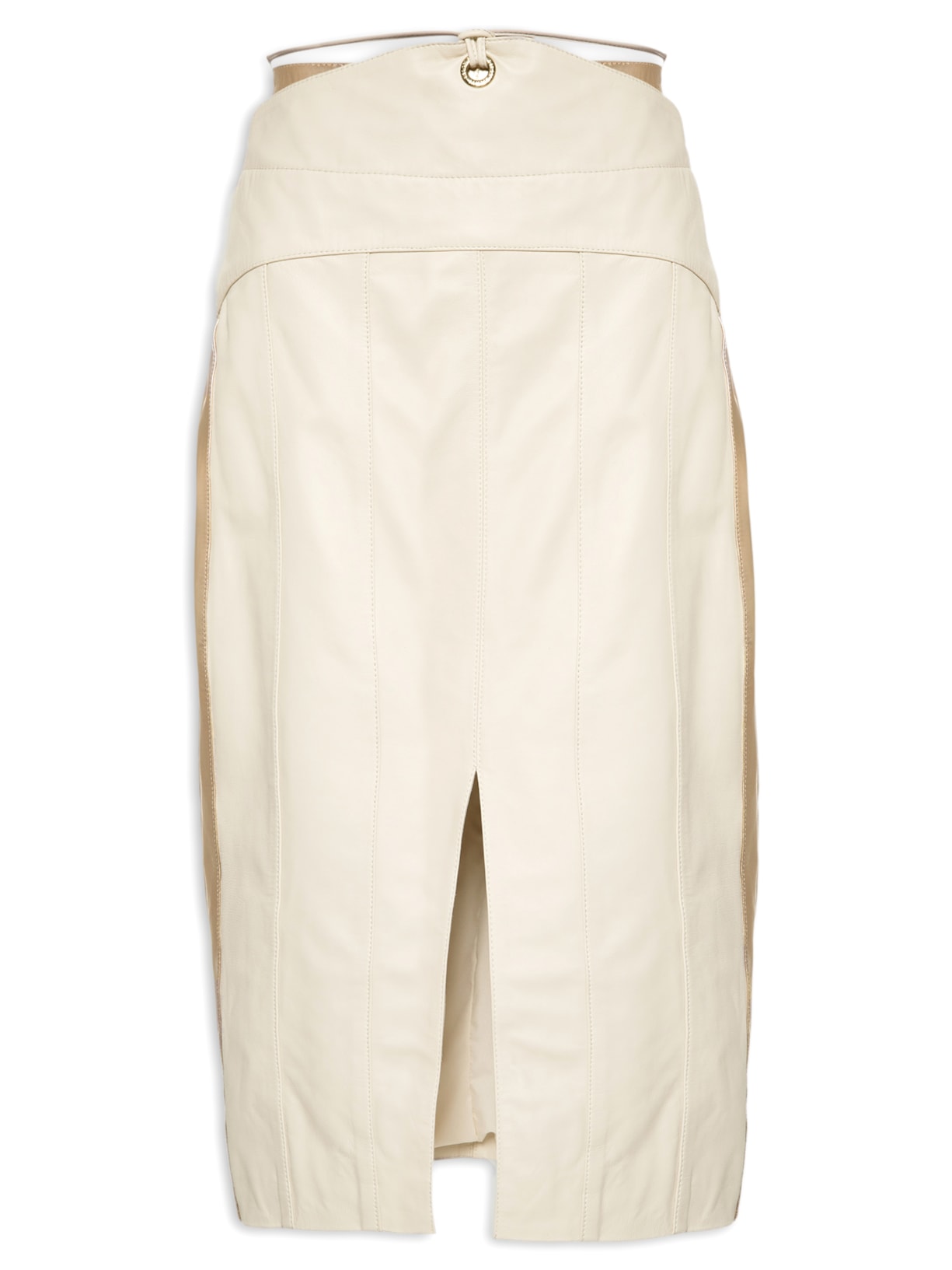 Saia Midi Listras Couro - Off White