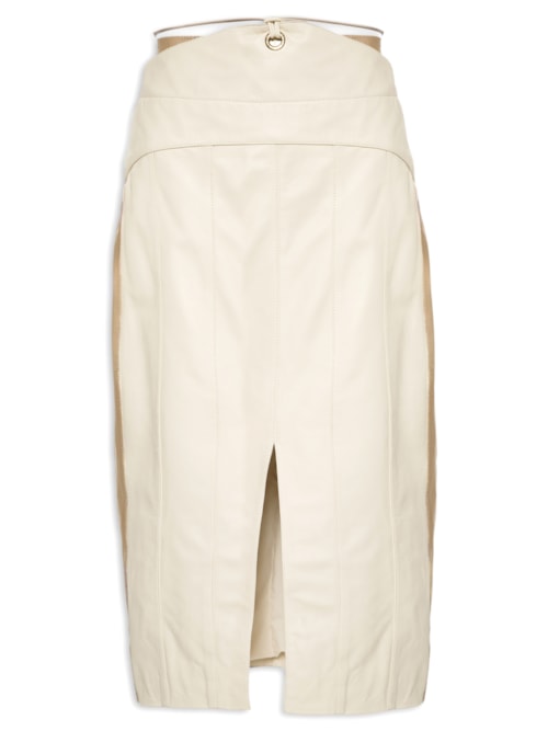 Saia Midi Listras Couro - Off White