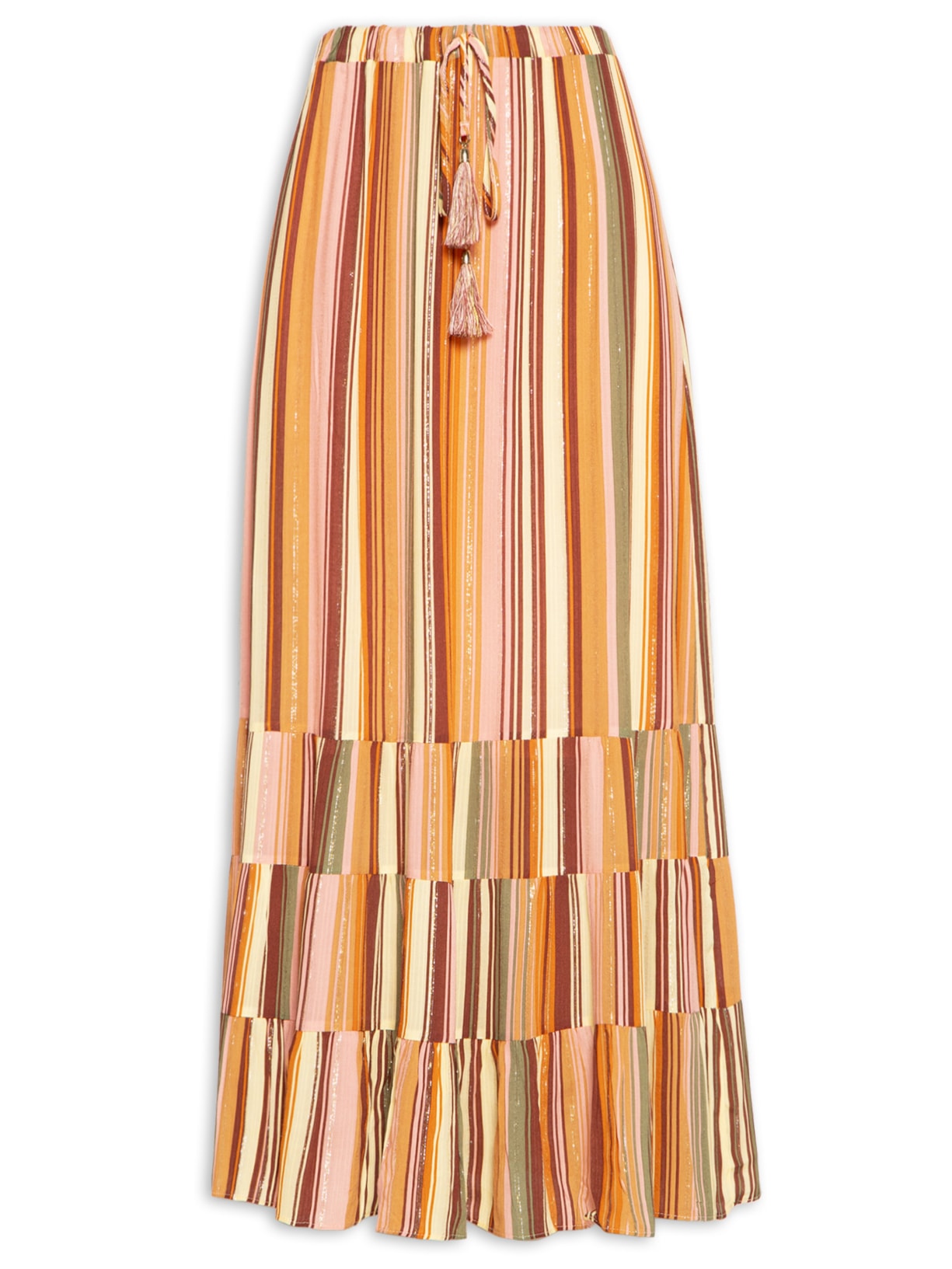 Saia Midi Lurex Estampa Bosque - Rosa