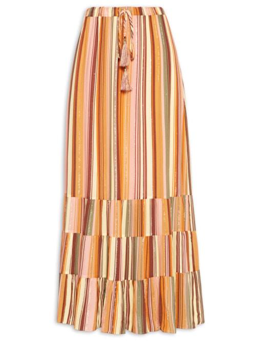 Saia Midi Lurex Estampa Bosque - Rosa