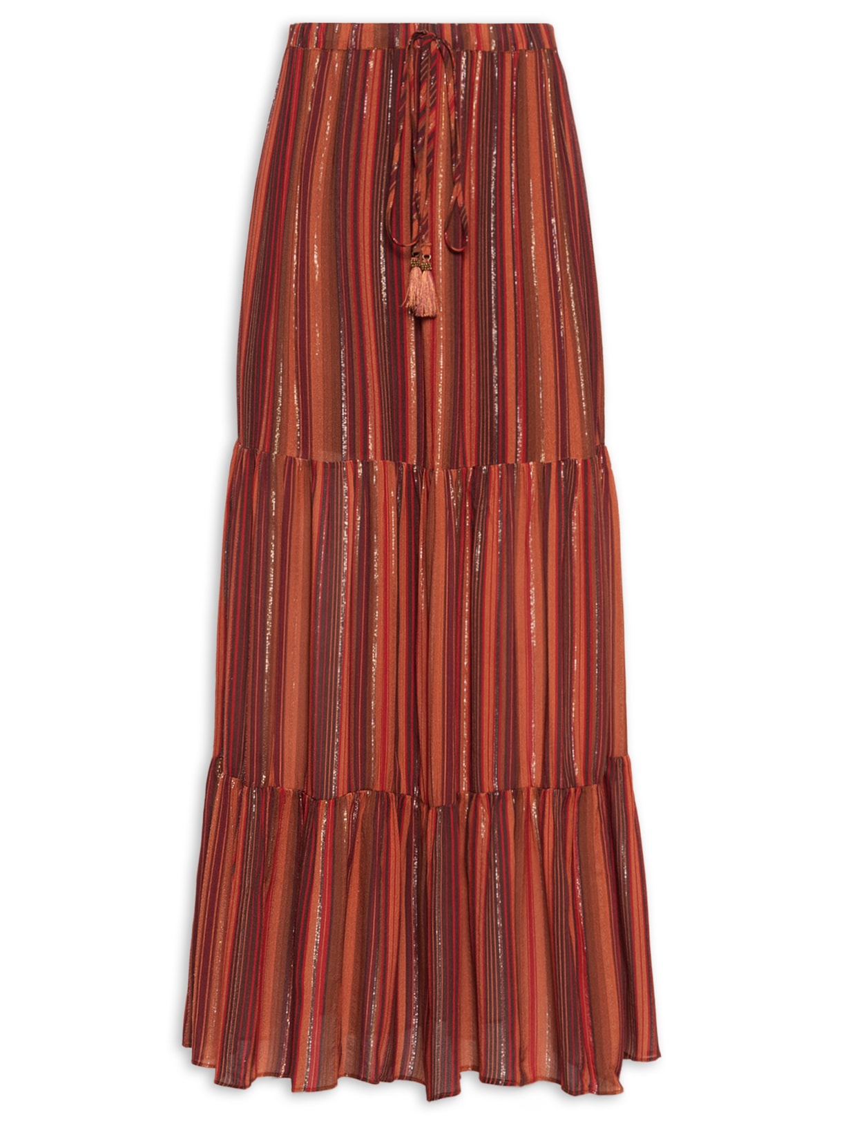 Saia Midi Lurex Estampa Refúgio - Marrom