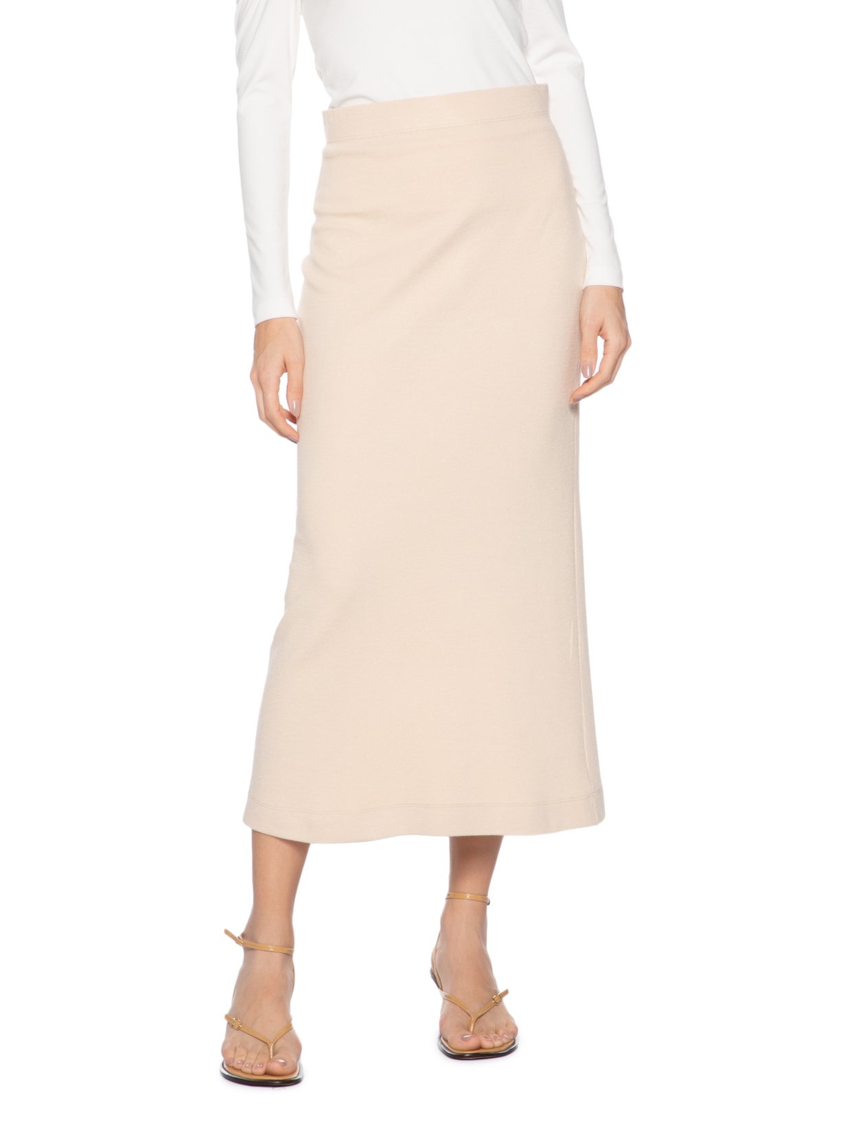 Saia Midi Malha Crepe Bege Animale