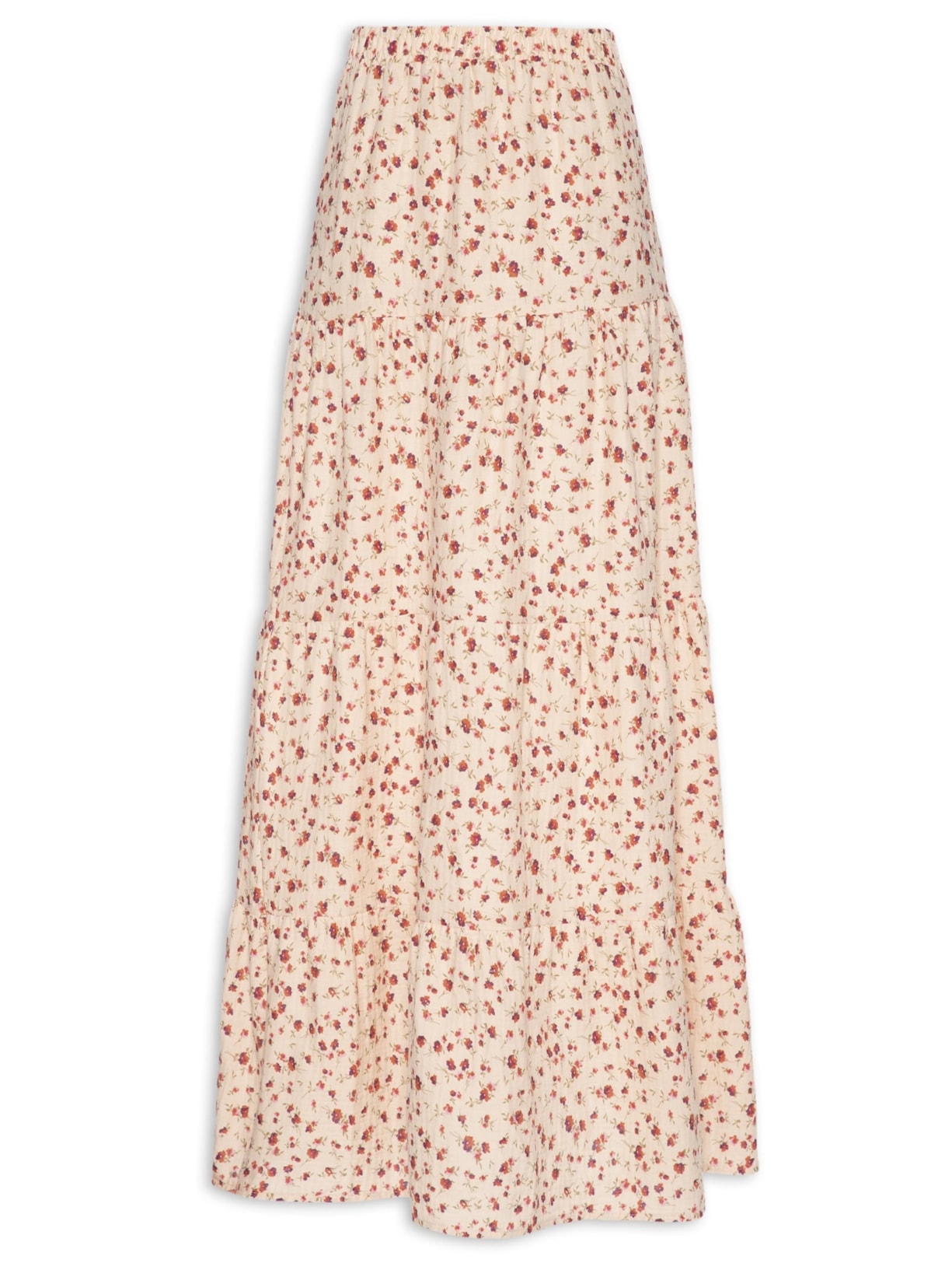 Saia Midi Marias Estampada Bege Basiq