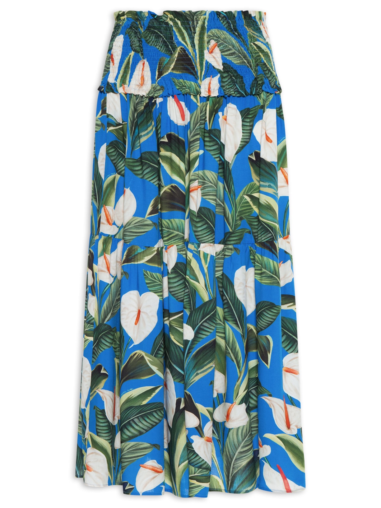 Saia Midi Marias Flor De Antúrio - Azul