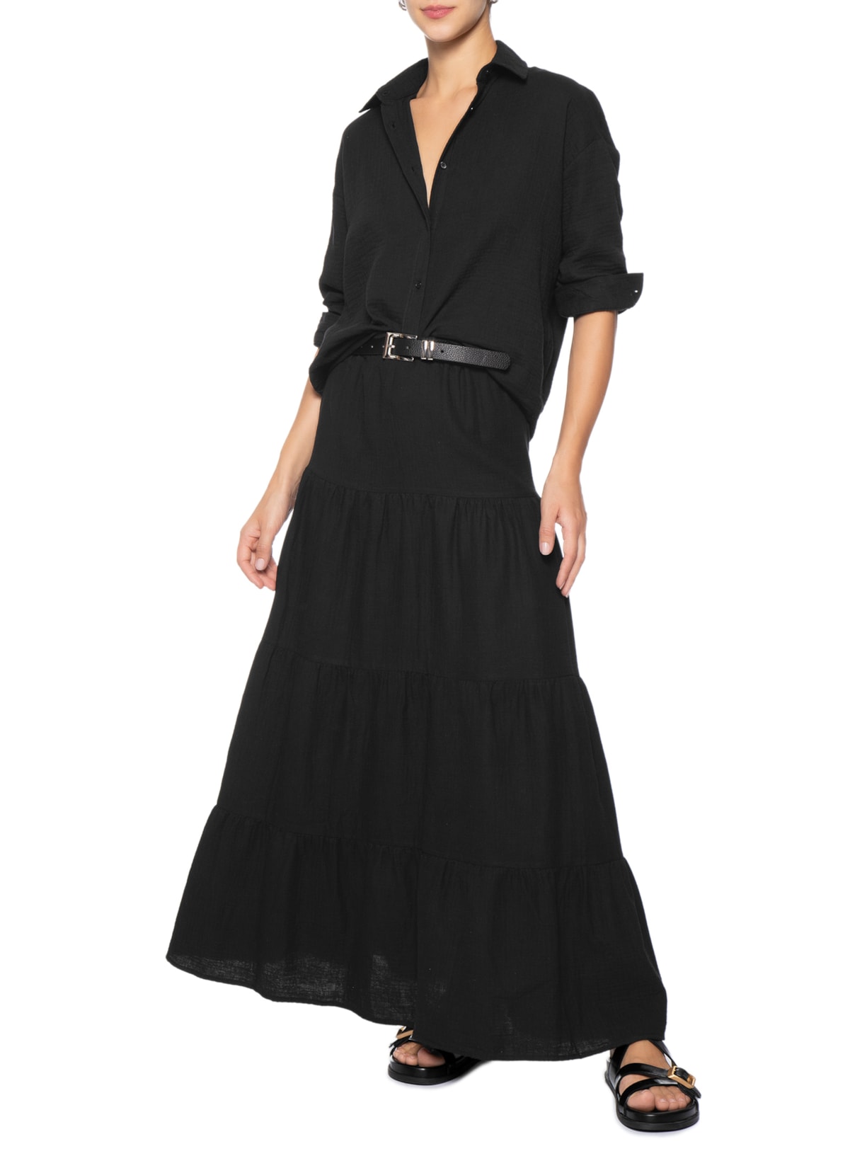 Saia Midi Marias Preto Basiq