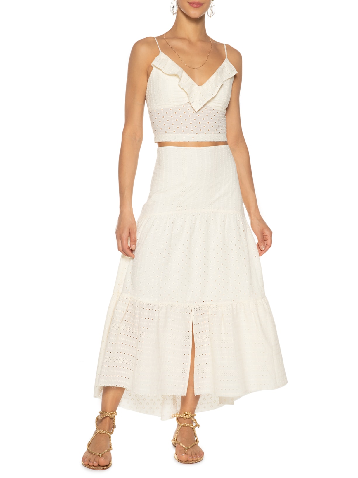 Saia Midi Mix Laise Off White Maria Filó