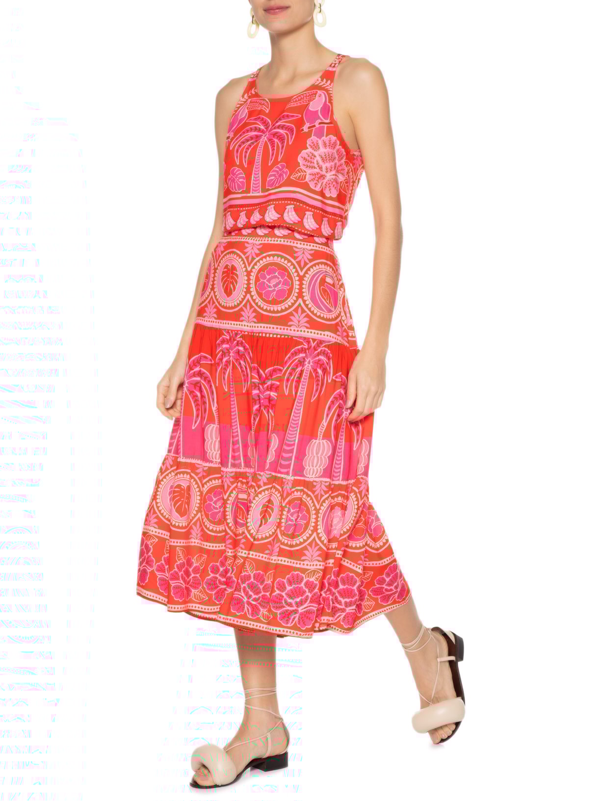 Saia Midi Nascer De Verão Vermelho Farm