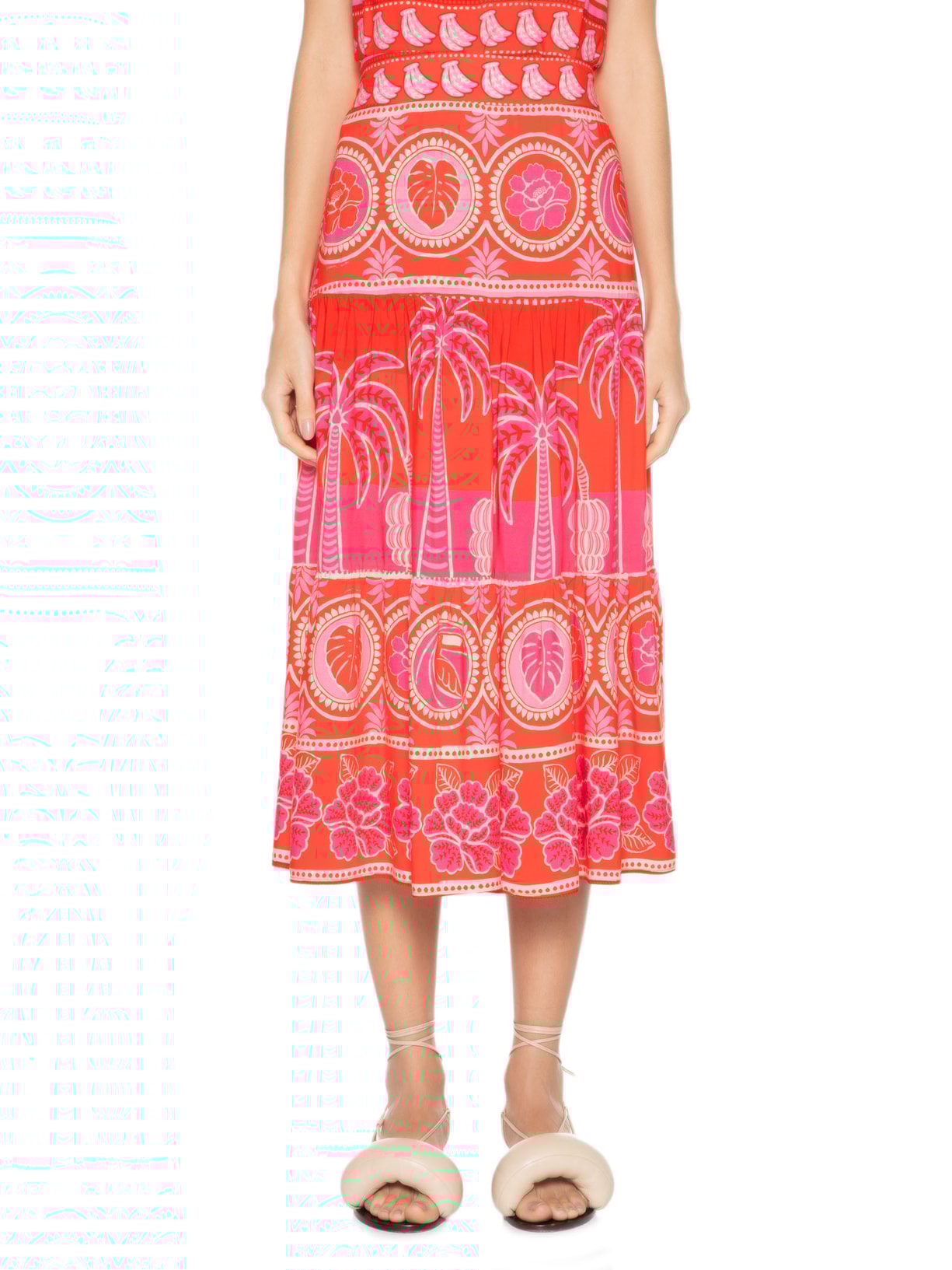 Saia Midi Nascer De Verão Vermelho Farm