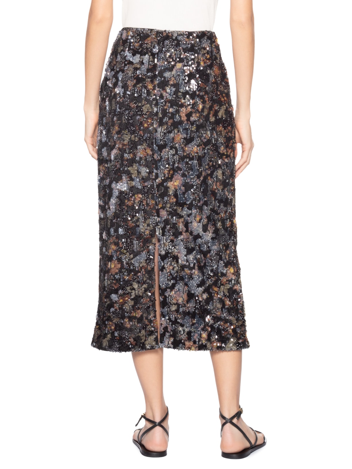 Saia Midi Paetê Estampa Blush Preto Maria Filó