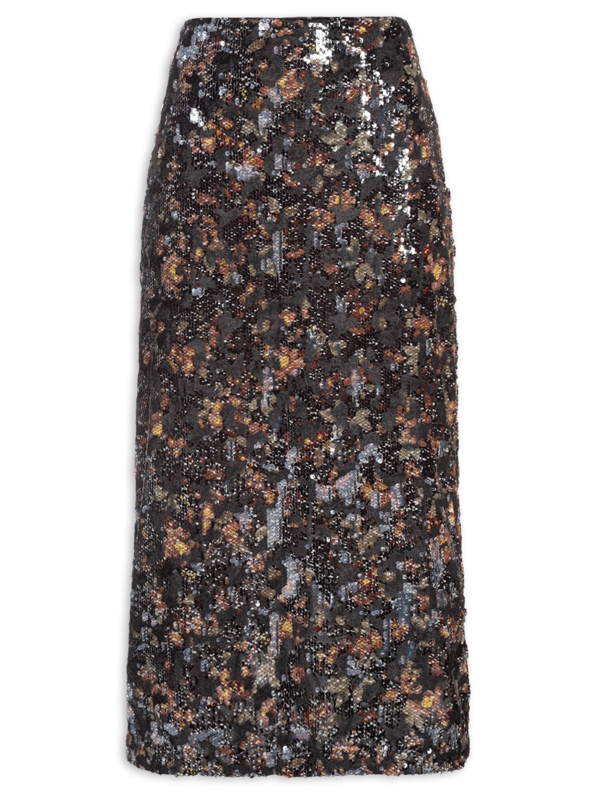 Saia Midi Paetê Estampa Blush - Preto