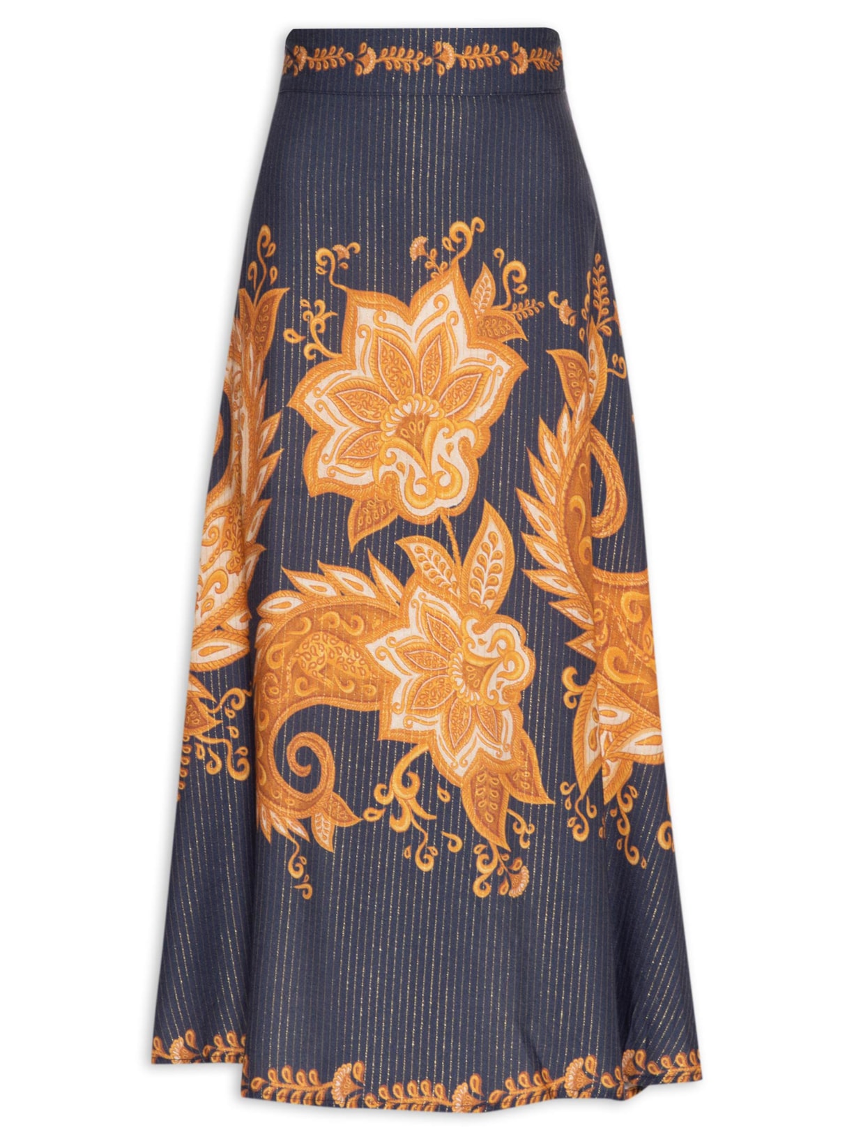 Saia Midi Paisley Onça - Azul