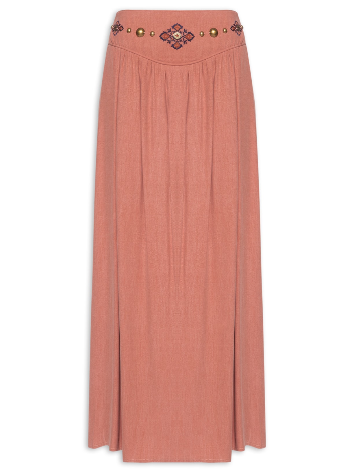 Saia Midi Pala Bordado - Rosa