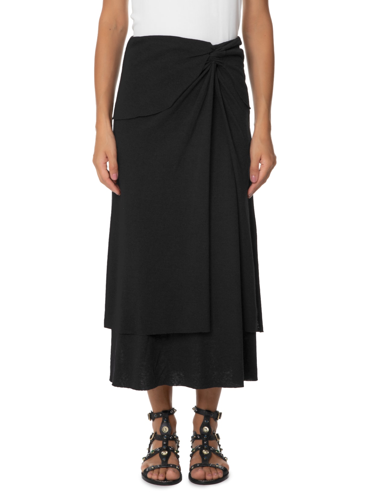 Saia Midi Pala Com Nó Lateral Preto Maria Filó