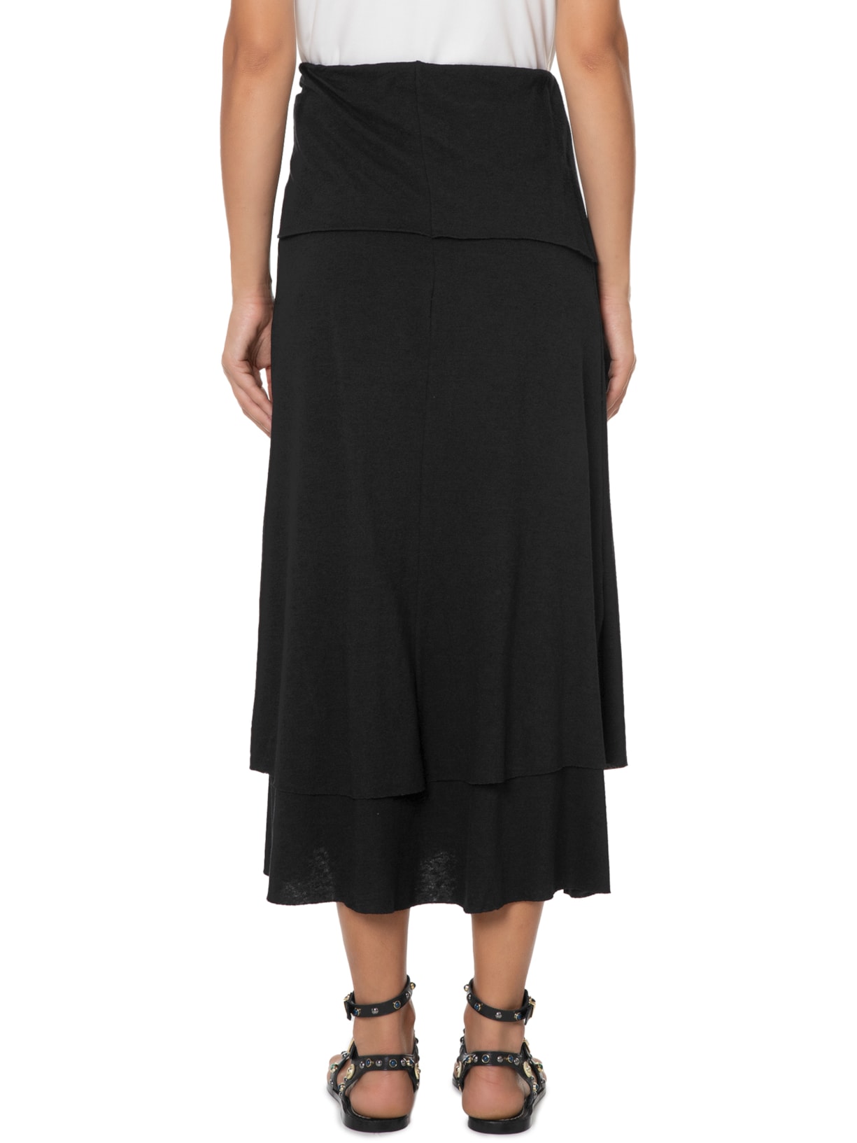 Saia Midi Pala Com Nó Lateral Preto Maria Filó