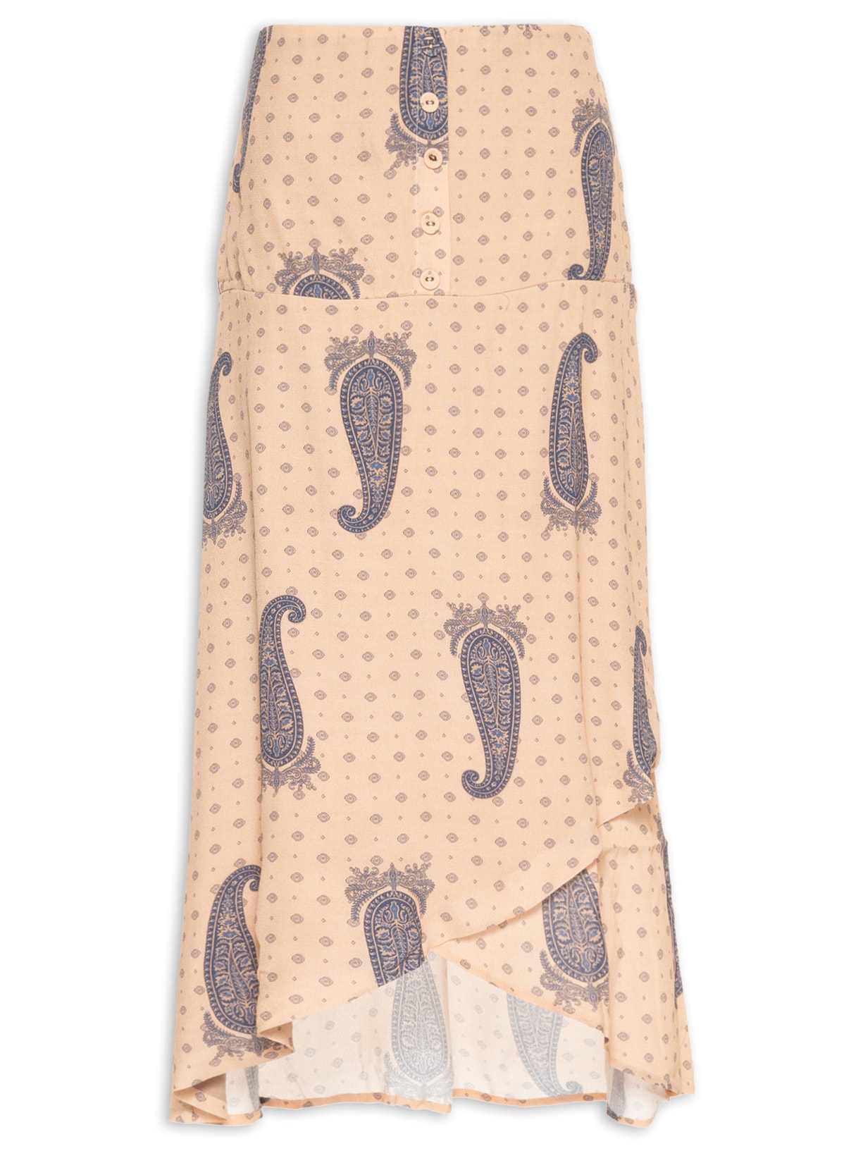 Saia Midi Pala Estampa Gold Blue - Bege