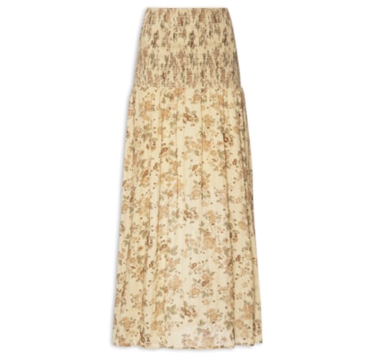 Saia Midi Pala Lastex Estampa Blush - Bege