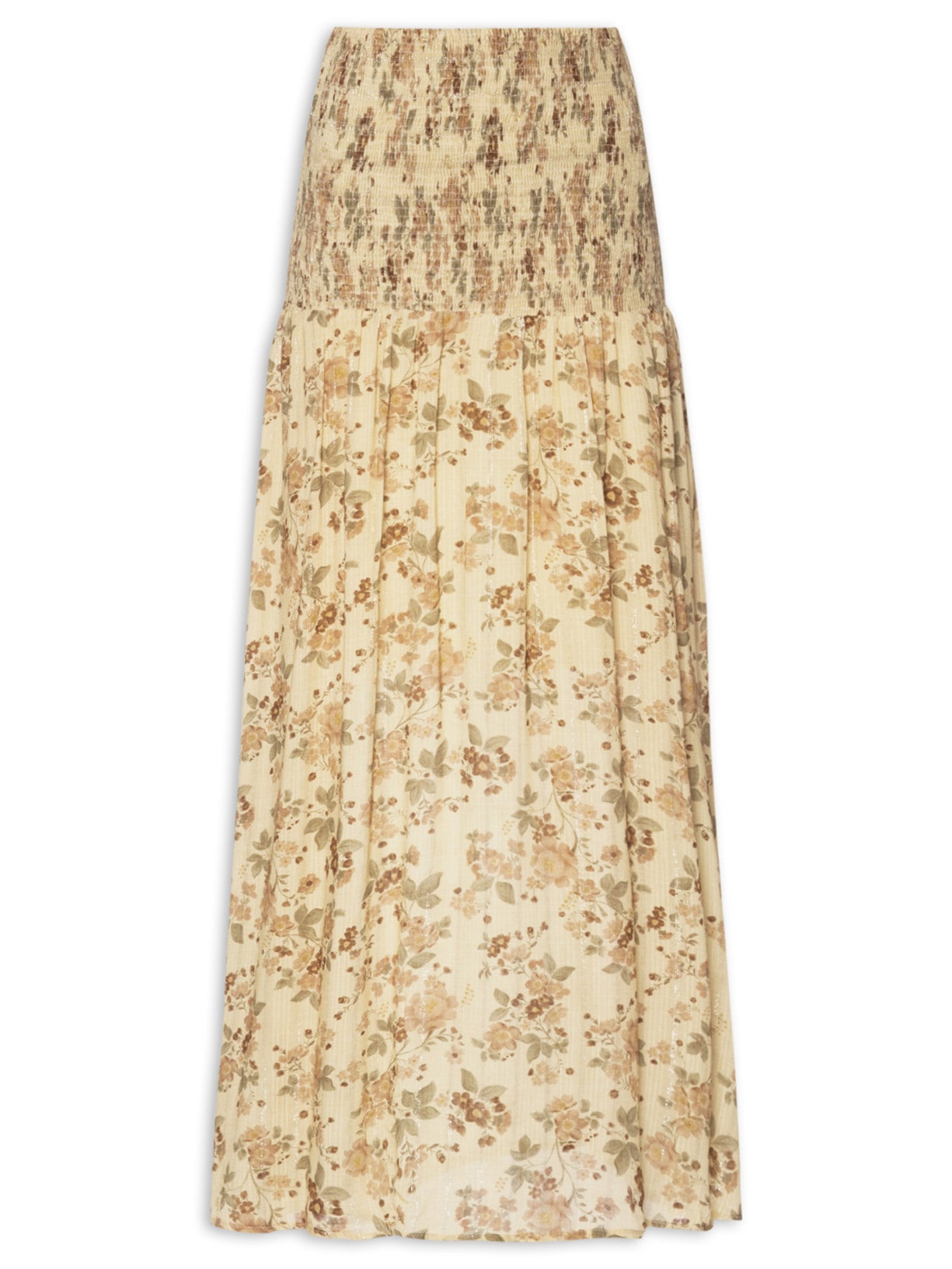 Saia Midi Pala Lastex Estampa Blush - Bege