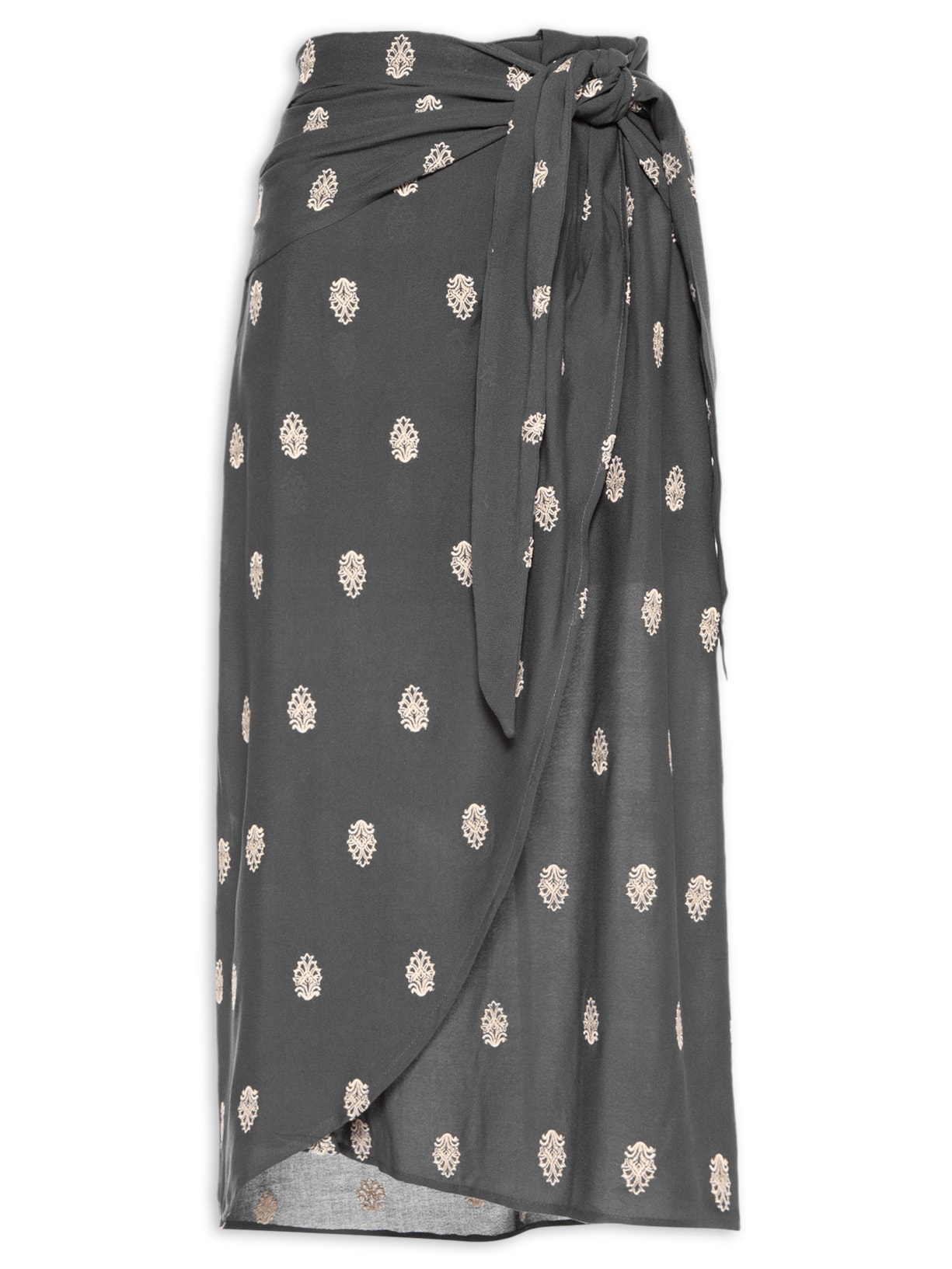 Saia Midi Pareo Bordado Eclipse - Cinza