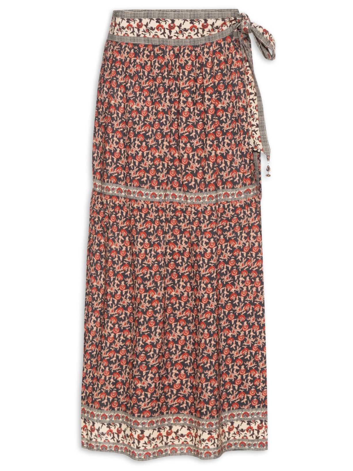 Saia Midi Pareô Estampa Bourbon - Vermelho