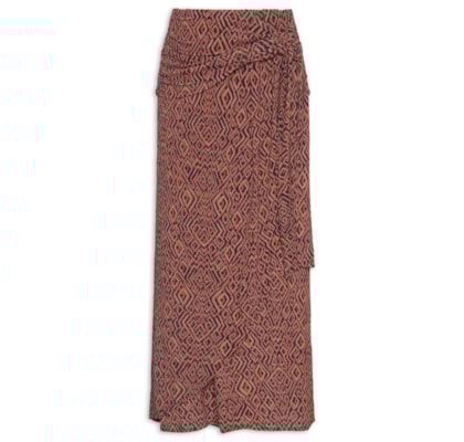 Saia Midi Pareô Estampada - Marrom