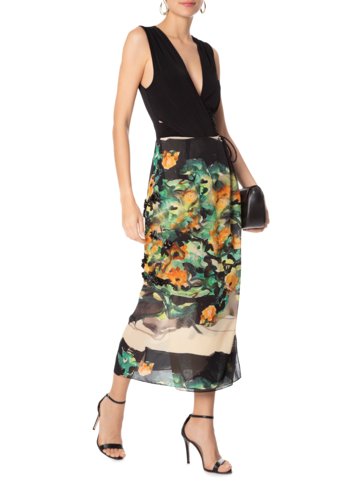 Saia Midi Pareô Floral Maki Verde Animale