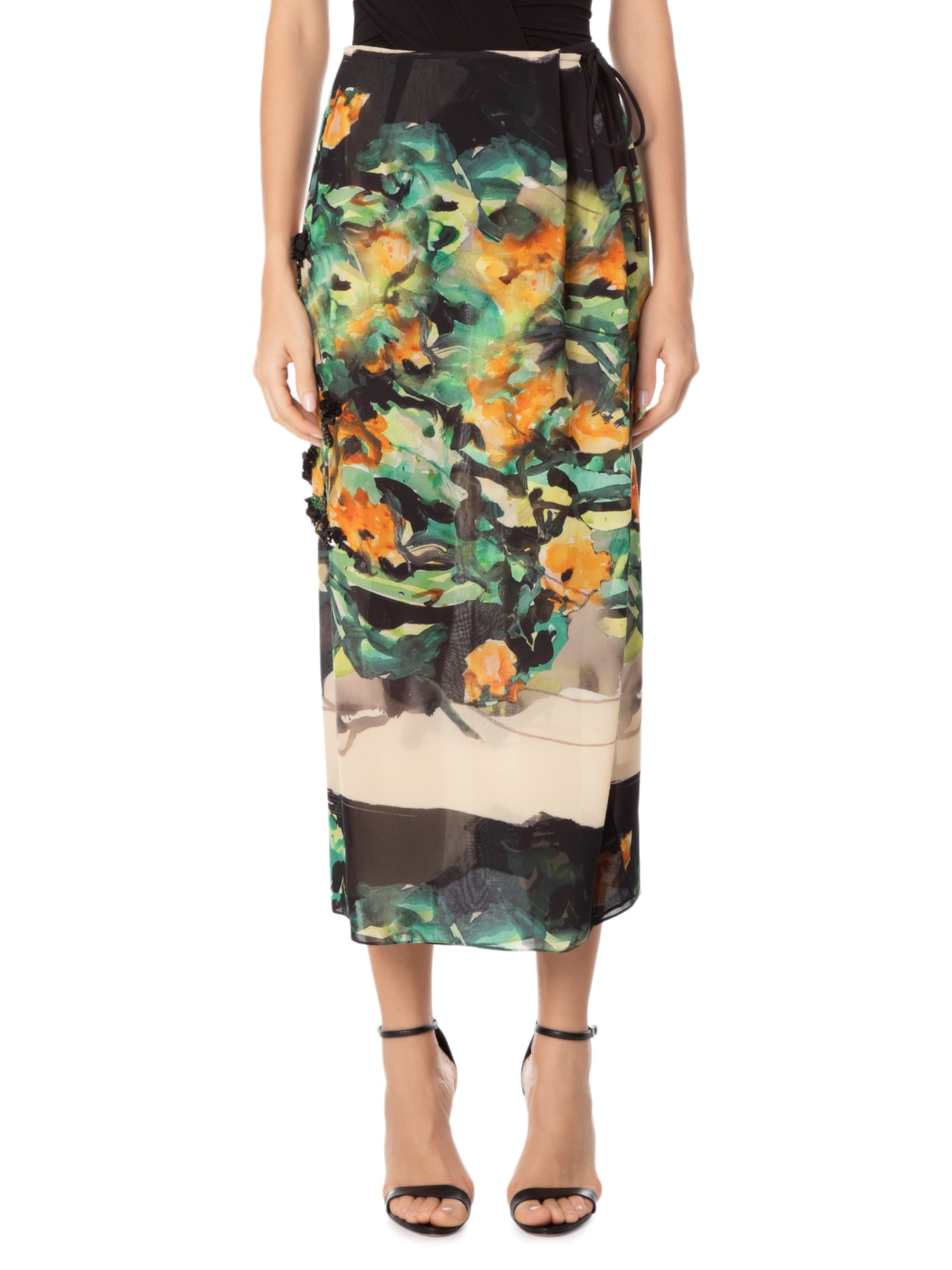 Saia Midi Pareô Floral Maki Verde Animale