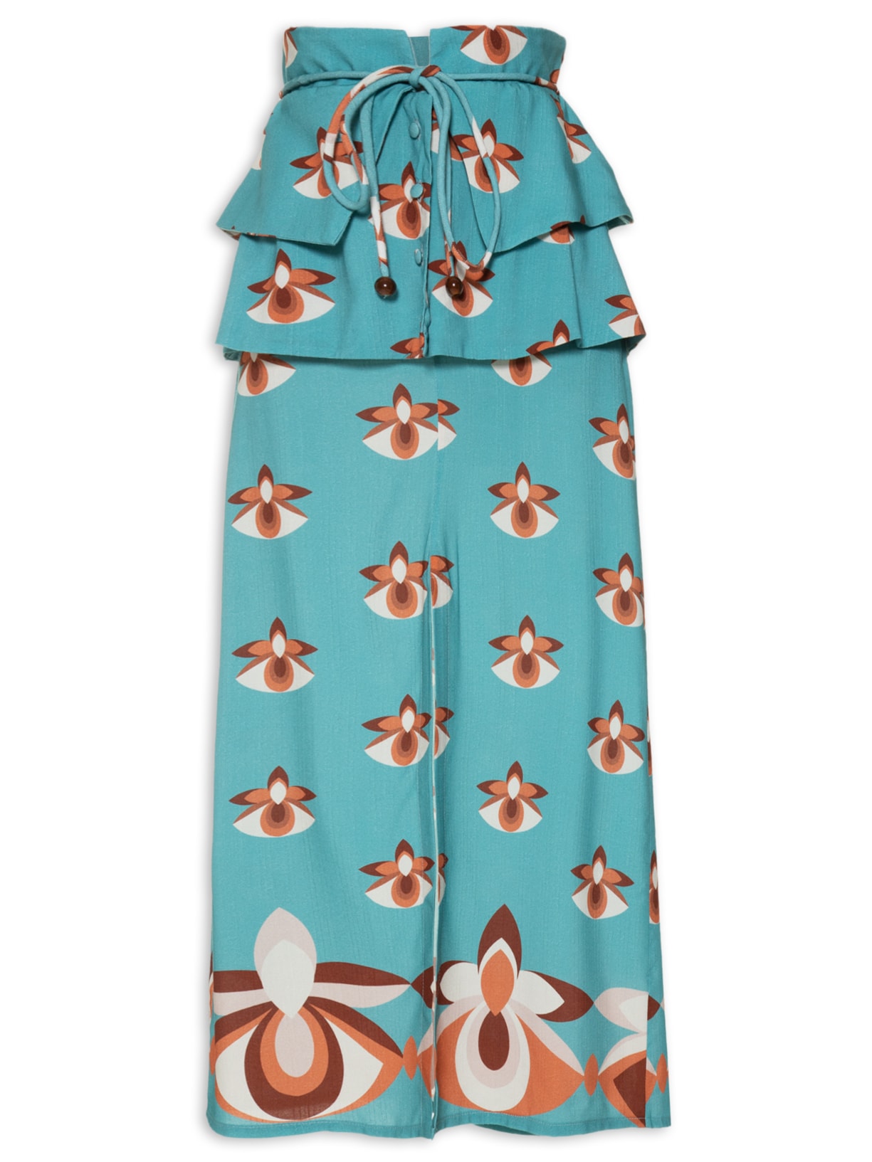 Saia Midi Peplum Com Fenda - Azul