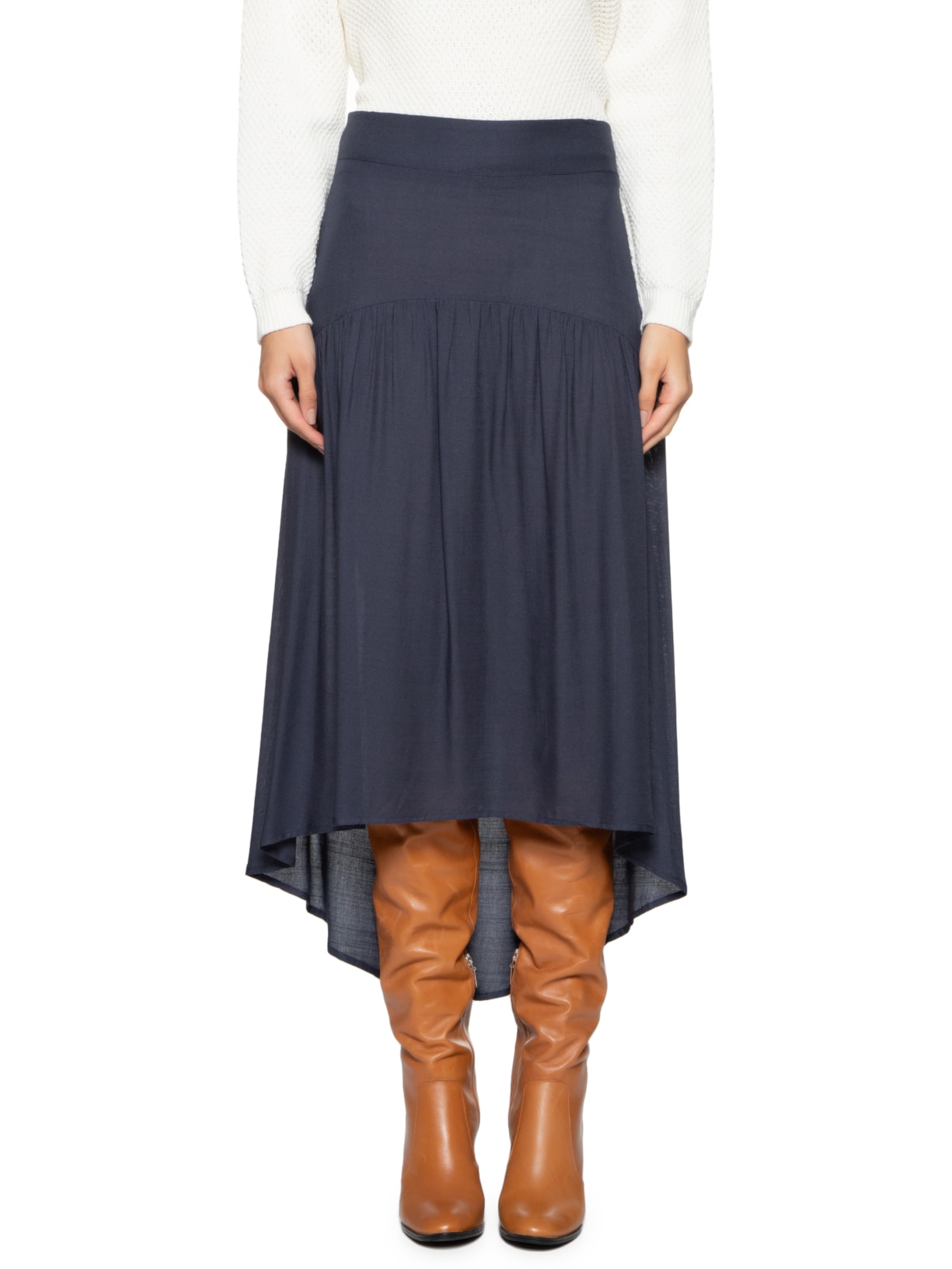 Saia Midi Pontas Azul Maria Filó