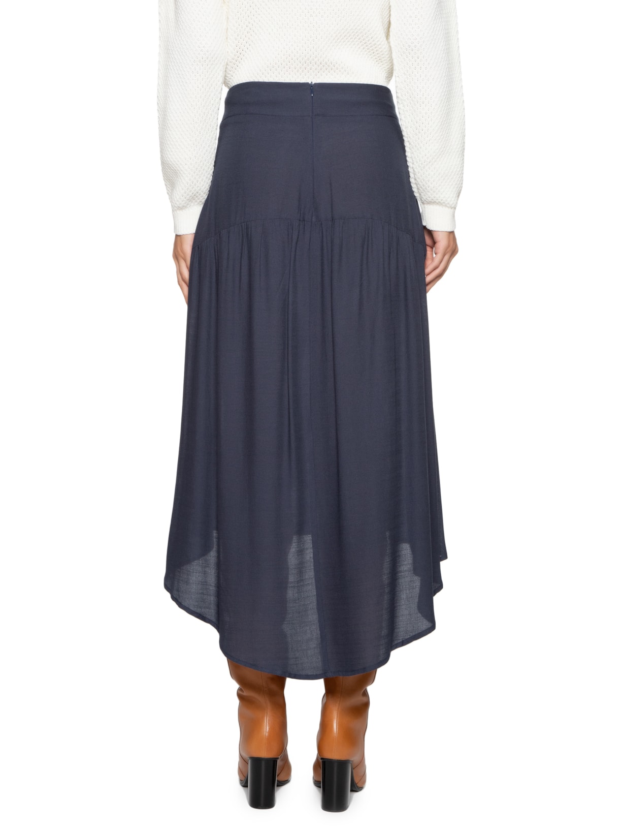 Saia Midi Pontas Azul Maria Filó