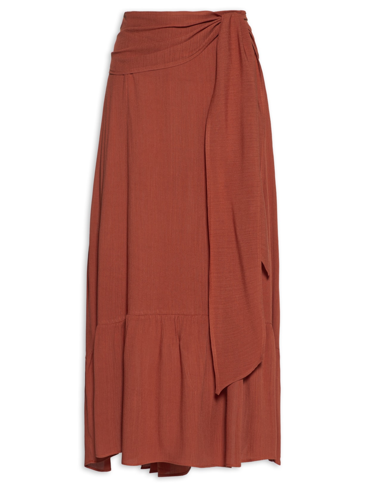 Saia Midi Pontas Faixa - Marrom