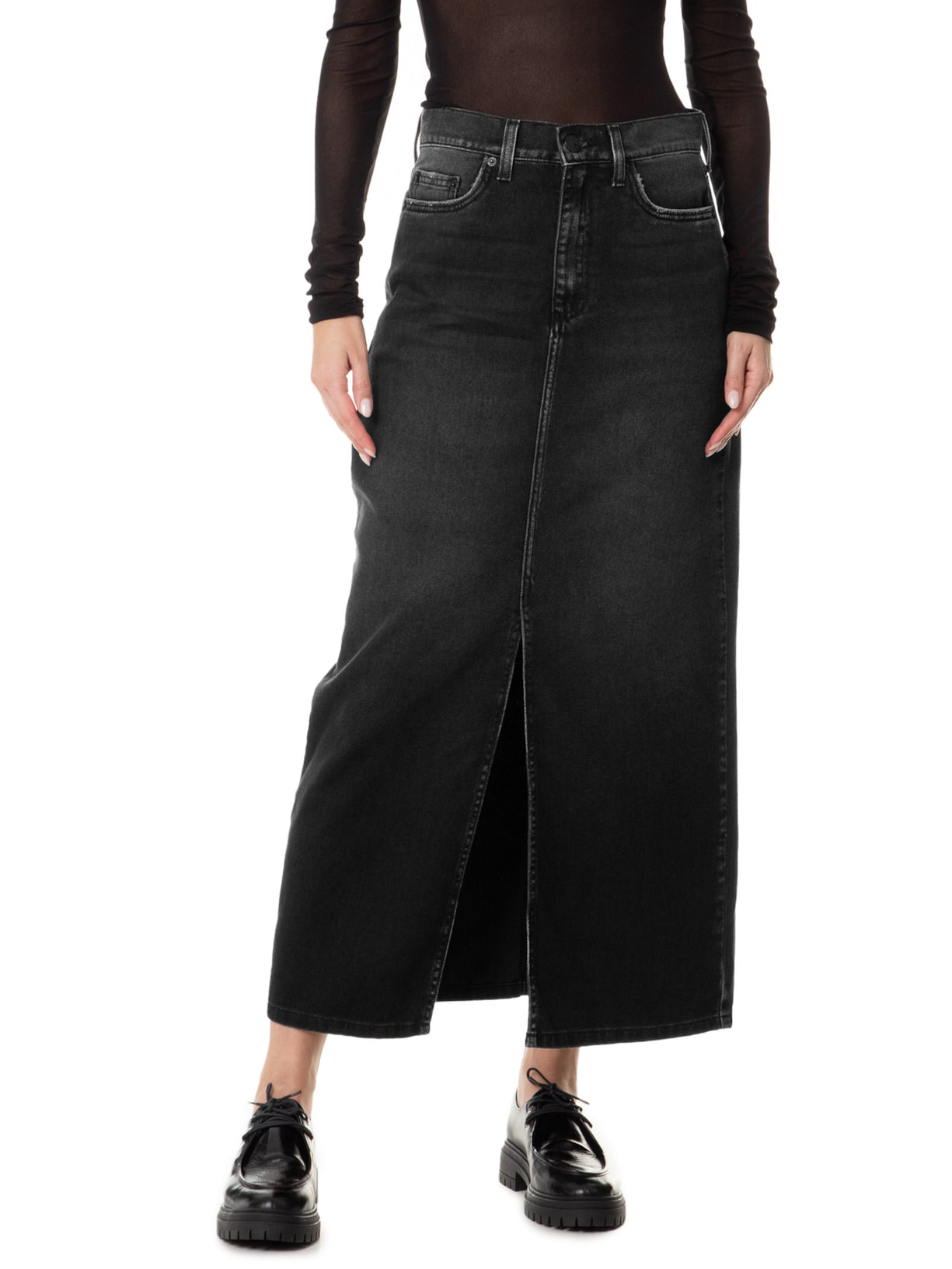 Saia Midi Preto Animale Jeans